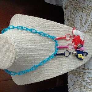 Vintage Colorful Plastic Charm Necklace with 3 Chrams